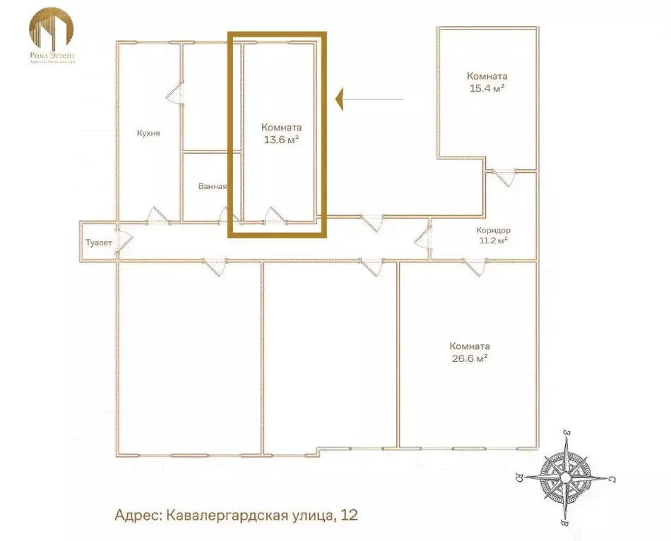 Комната Санкт-Петербург Кавалергардская ул., 12 (56.5 м) - Фото 2
