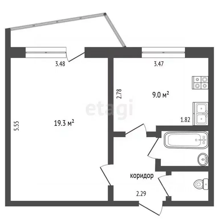 1-к кв. Тамбовская область, Тамбов Мичуринская ул., 203 (37.1 м) - Фото 1