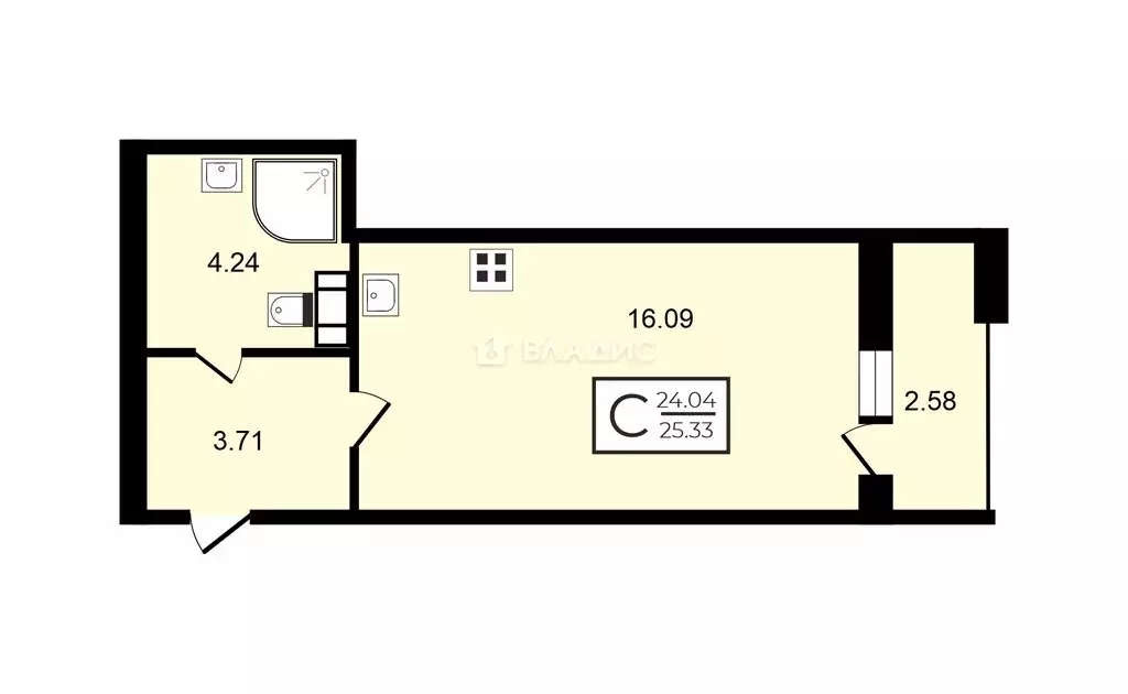 Квартира-студия: Санкт-Петербург, проспект Маршала Блюхера, 3к3 (25.05 ... - Фото 1