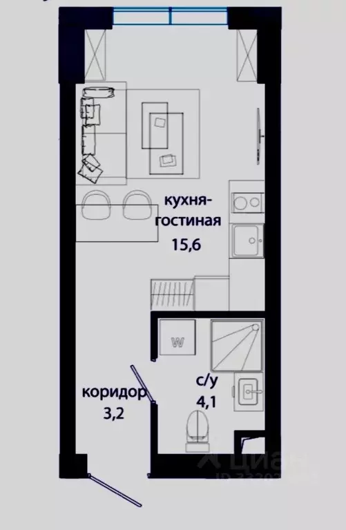 Студия Москва ул. Василия Ланового, 6к3 (23.5 м) - Фото 1