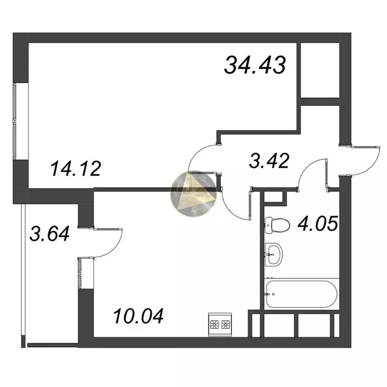 1-комнатная квартира: Санкт-Петербург, Ультрамариновая улица, 5 (34.43 ... - Фото 1