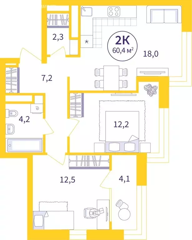 2-комнатная квартира: Екатеринбург, улица 22-го Партсъезда, 5 (58.31 ... - Фото 0