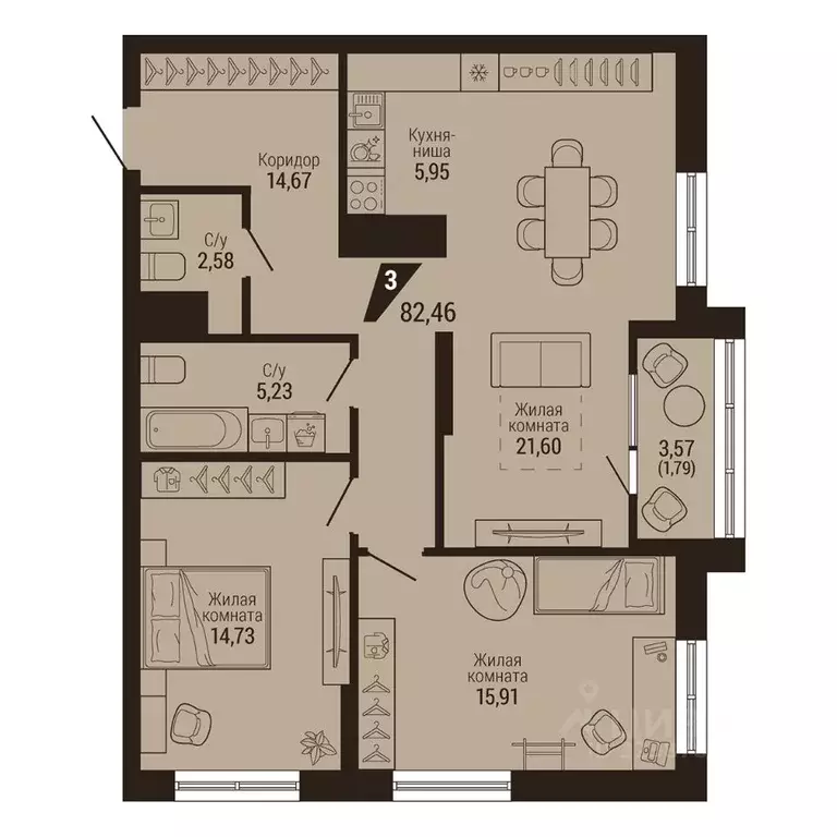 3-к кв. Свердловская область, Екатеринбург Центральный жилрайон, Дом 7 ... - Фото 2