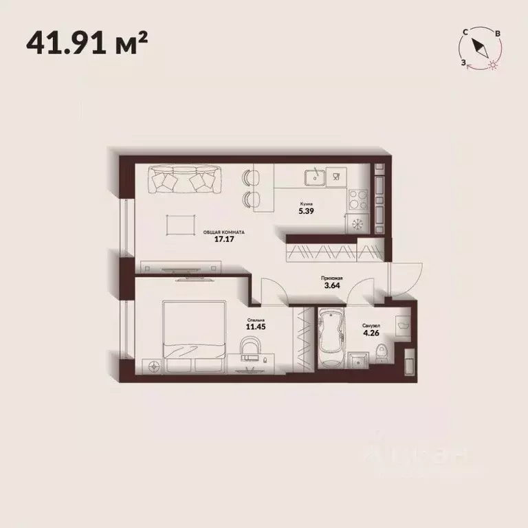 1-к кв. Приморский край, Владивосток Каскада жилой комплекс (41.91 м) - Фото 1