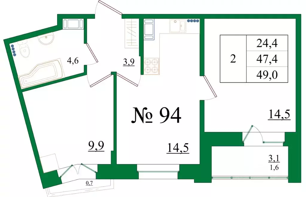2-к кв. Ленинградская область, Гатчина Красносельское ш., 4А (49.0 м) - Фото 1