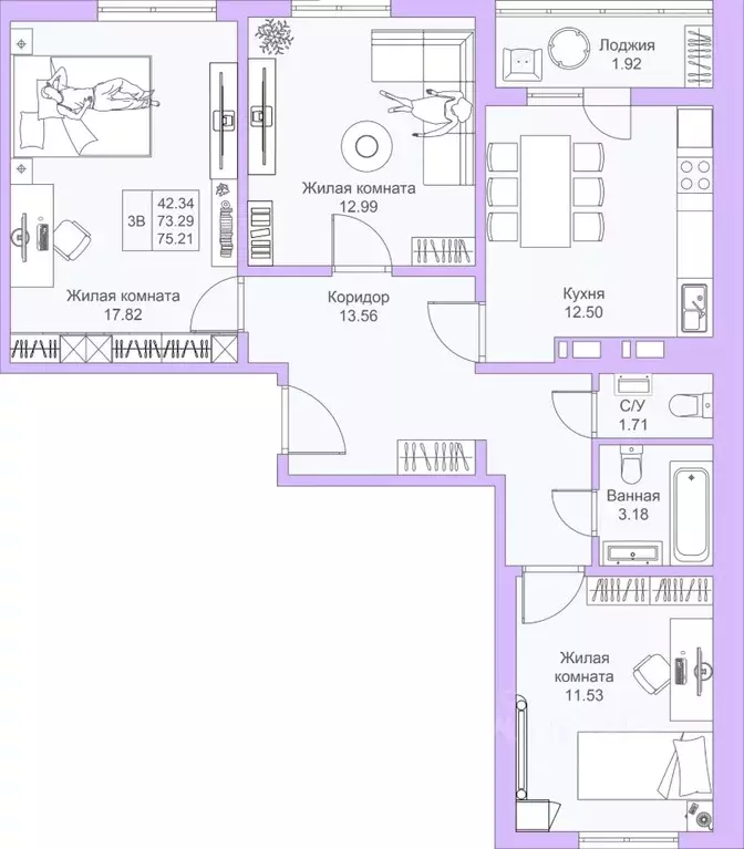 3-к кв. Татарстан, Казань ул. Александра Курынова, 5к3 (74.6 м) - Фото 0