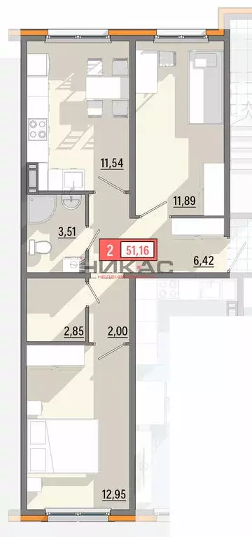 2-комнатная квартира: Ярославль, Шандорная улица, 14 (51.2 м) - Фото 0