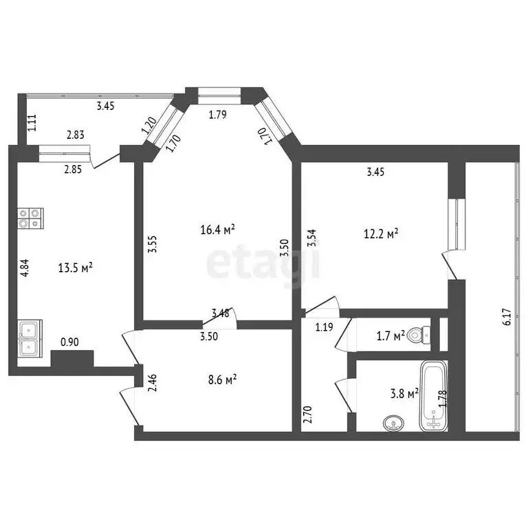 3-комнатная квартира: Мценск, улица Машиностроителей, 13 (59.4 м) - Фото 1