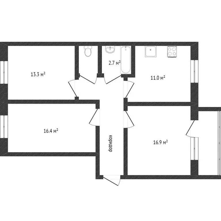 3-комнатная квартира: Бизино, улица Ремонтников, 29 (71.5 м) - Фото 0
