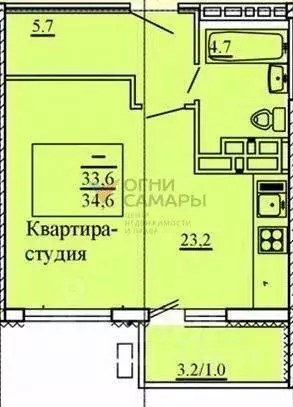 Студия Самарская область, Самара проезд 4-й, 67А (34.6 м) - Фото 0