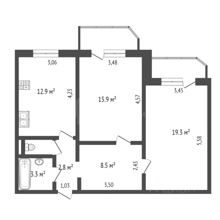 2-к кв. Тюменская область, Тюмень Широтная ул., 122к2 (64.3 м) - Фото 1