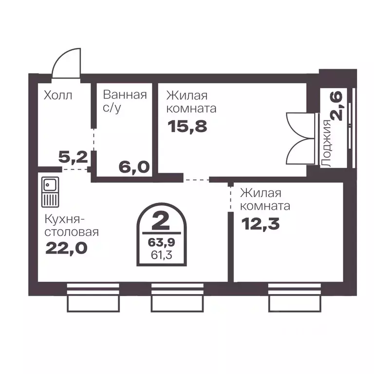 2-к кв. Челябинская область, Челябинск просп. Ленина, 19В (61.3 м) - Фото 0