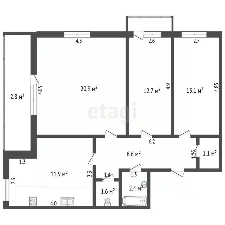 3-к кв. Мордовия, Саранск Пролетарская ул., 83 (80.0 м) - Фото 2