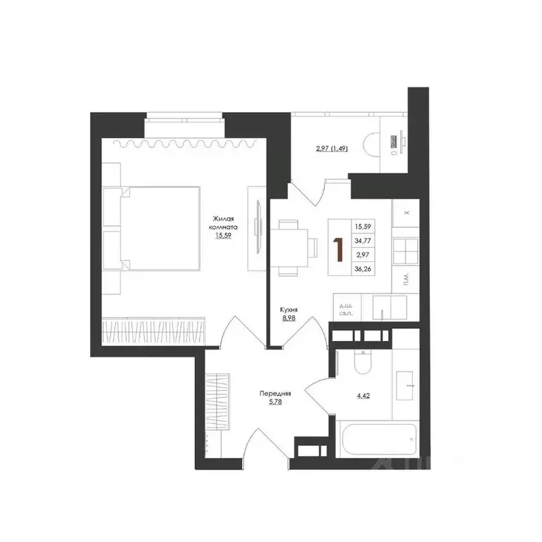 1-к кв. Орловская область, Орловский муниципальный округ, с. Старцево ... - Фото 2