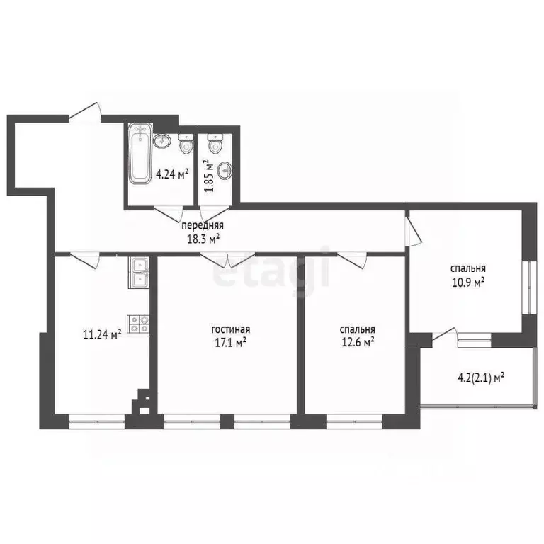 3-к кв. Ростовская область, Ростов-на-Дону ул. Варфоломеева, 222А/108А ... - Фото 2