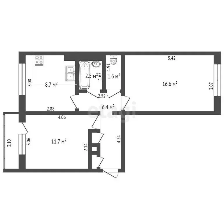 2-комнатная квартира: Черняховск, Красноармейская улица, 2А (49 м) - Фото 1