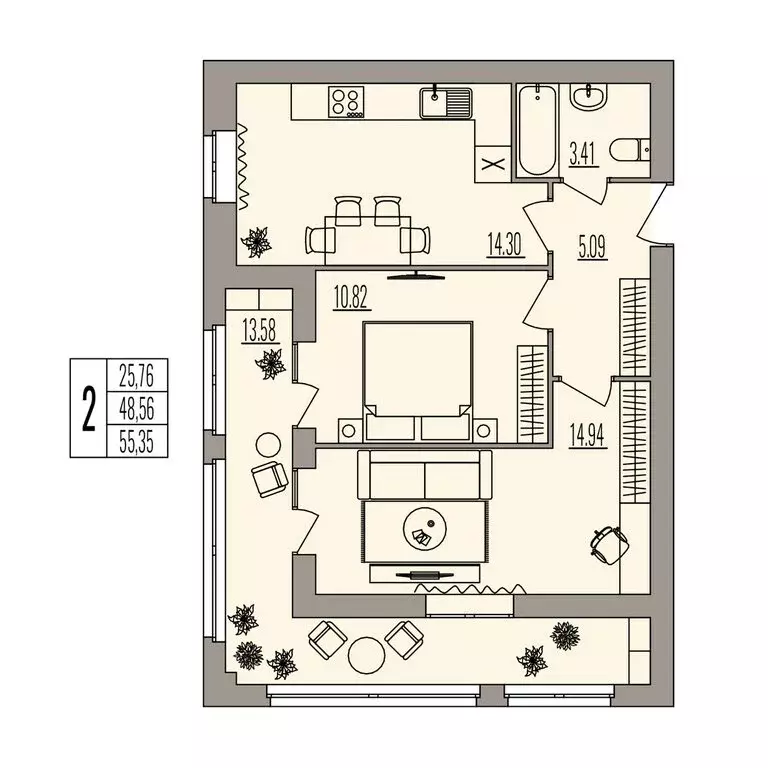 2-комнатная квартира: Волгоград, улица Землячки, 84/5 (55.35 м) - Фото 0