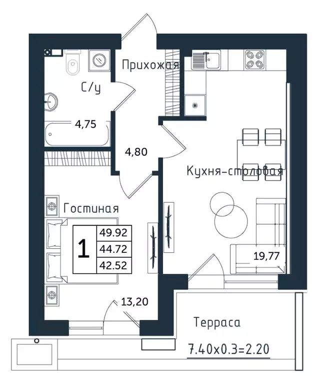 1-к кв. Калининградская область, Янтарный пгт ул. Советская (49.92 м) - Фото 0