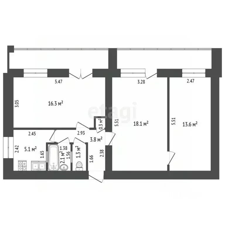3-к кв. Калининградская область, Калининград ул. Гайдара, 15 (60.6 м) - Фото 1