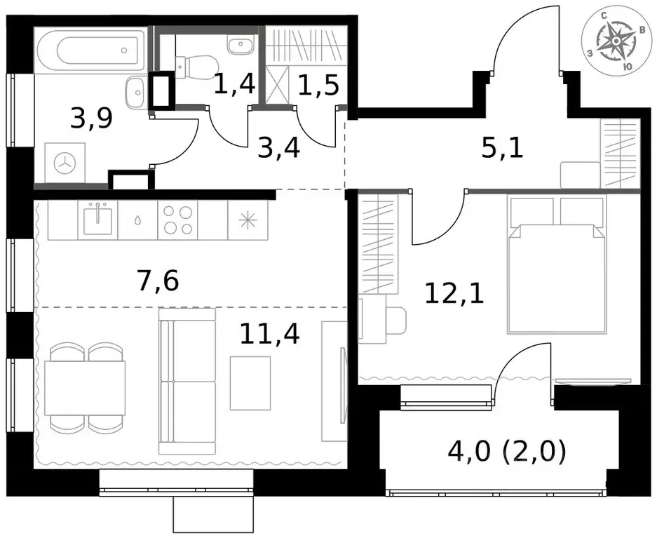 2-к кв. Московская область, Химки Клязьма-Старбеево мкр, Международный ... - Фото 2