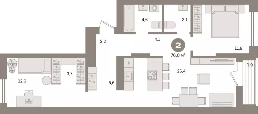 2-комнатная квартира: Екатеринбург, улица Пехотинцев, 2В (76 м) - Фото 0