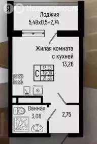 Квартира-студия: село Ольгинка, Солнечная улица, 21 (21.83 м) - Фото 1