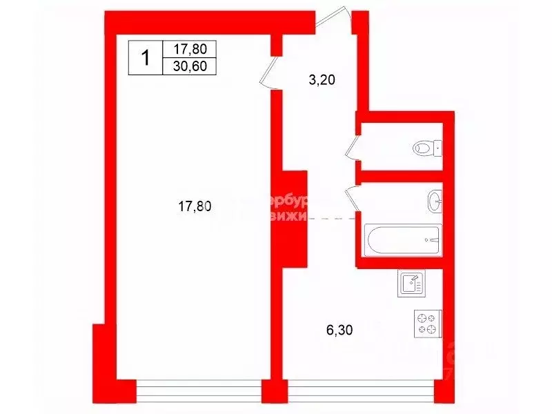 1-к кв. Санкт-Петербург ул. Брянцева, 12 (30.6 м) - Фото 2