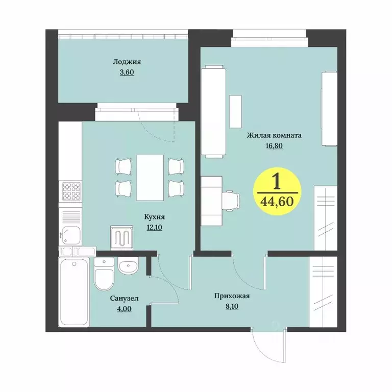 1-к кв. Ставропольский край, Ставрополь Лесная ул., 194 (44.6 м) - Фото 1