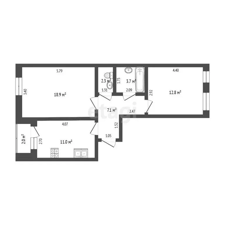 2-комнатная квартира: Тюмень, улица Михаила Сперанского, 37/1 (54.5 м) - Фото 1