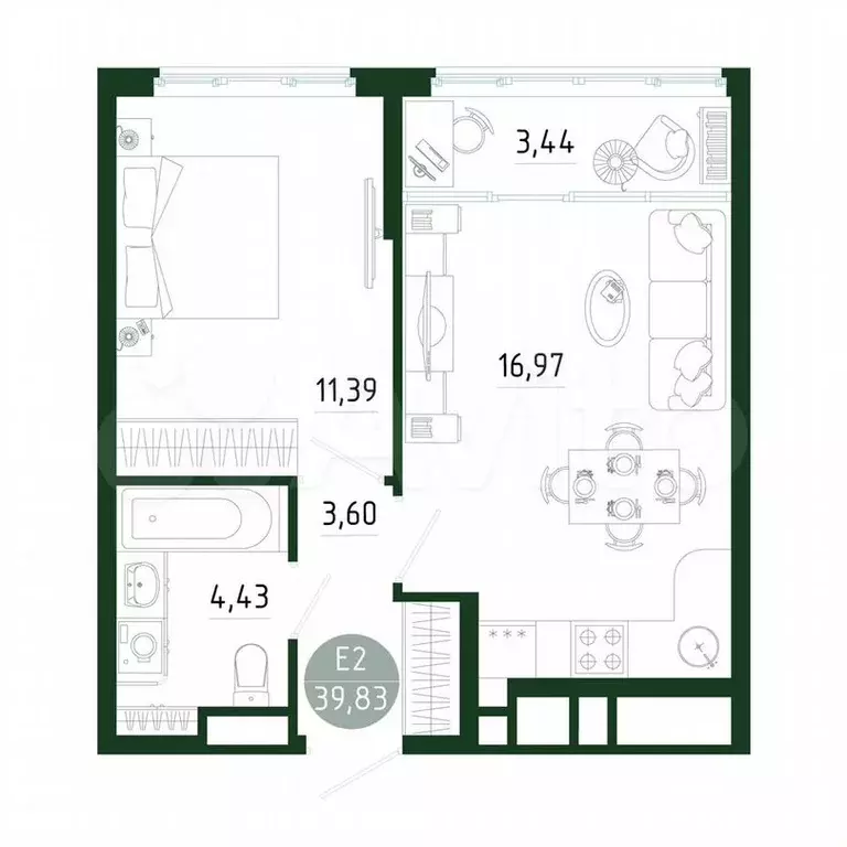 2-к. квартира, 40м, 18/25эт. - Фото 1