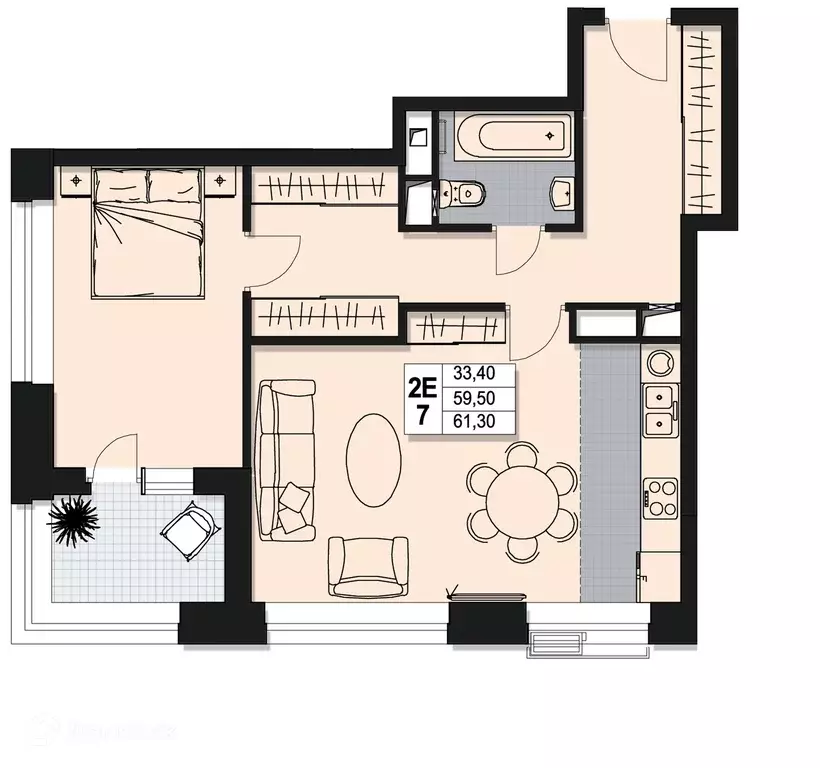 Продаётся 1-к квартира, 59.5 м - Фото 0