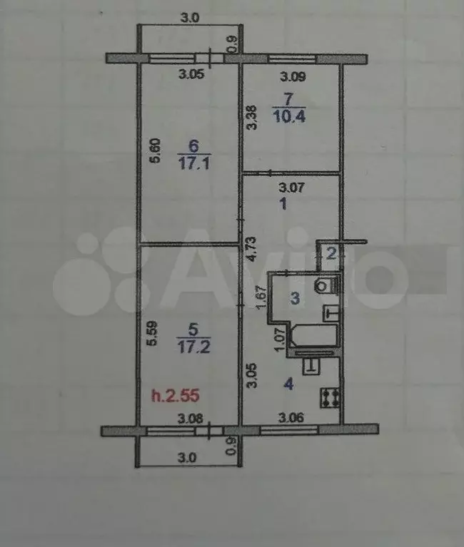 3-к. квартира, 67,4 м, 4/5 эт. - Фото 0