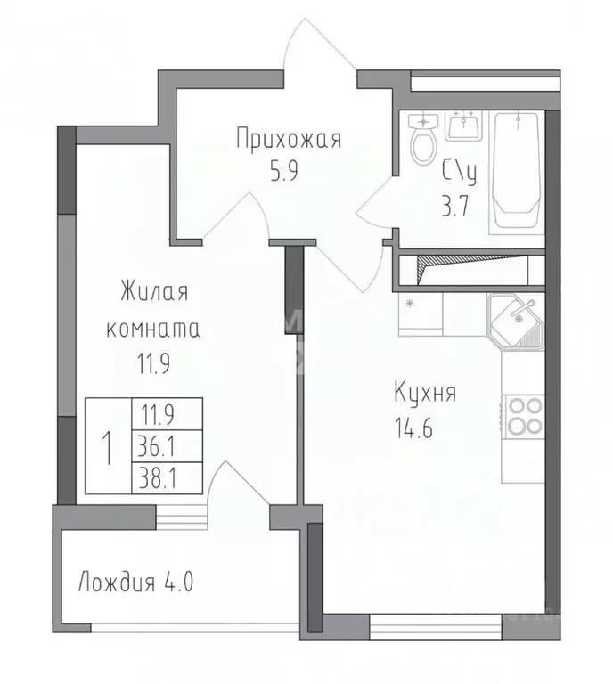 1-к кв. Липецкая область, Липецк ул. Тельмана, 120 (38.2 м) - Фото 2