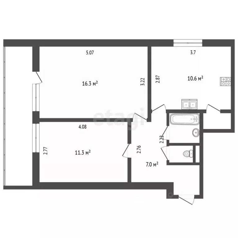 2-к кв. Московская область, Видное Строительная ул., 27 (53.2 м) - Фото 2