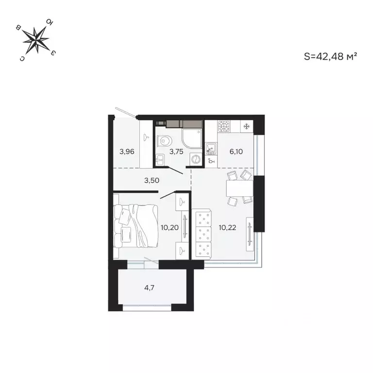 2-к кв. Карелия, Петрозаводск Береговая ул. (42.48 м) - Фото 1