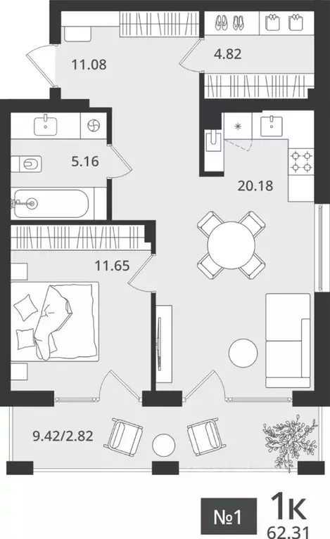 1-к кв. Калининградская область, Светлогорск Новая ул., 108-114 (62.31 ... - Фото 1