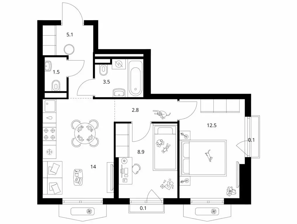 2-комнатная квартира: Боброво, ЖК Восточное Бутово, 47 (48.7 м) - Фото 1