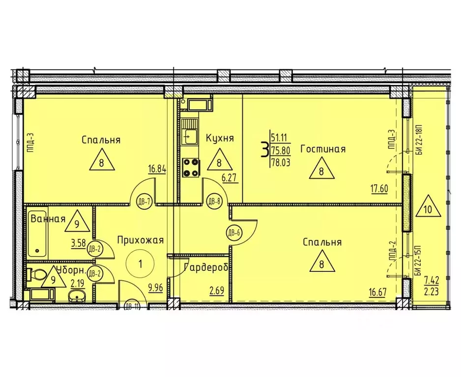 3-к кв. Пензенская область, Пенза ул. Генерала Глазунова, 11 (78.03 м) - Фото 1