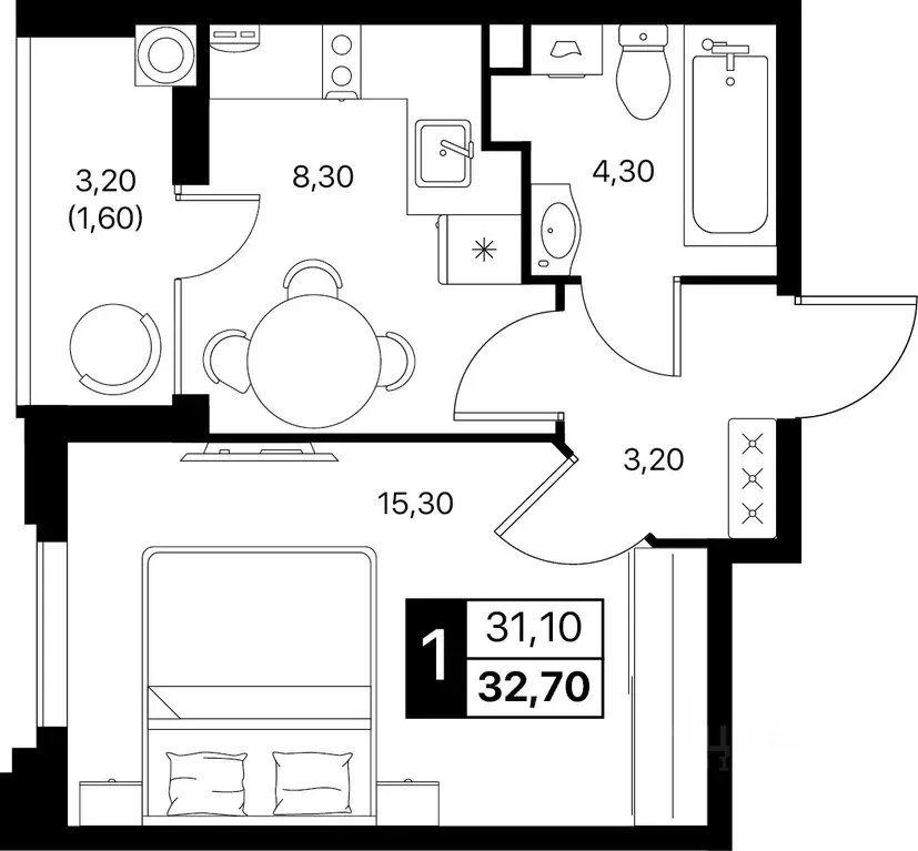 1-к кв. Ростовская область, Ростов-на-Дону Эстет жилой комплекс (32.7 ... - Фото 1