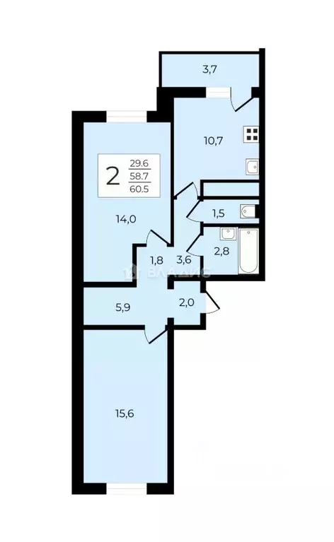 2-к кв. Ленинградская область, Мурино Всеволожский район, просп. ... - Фото 2