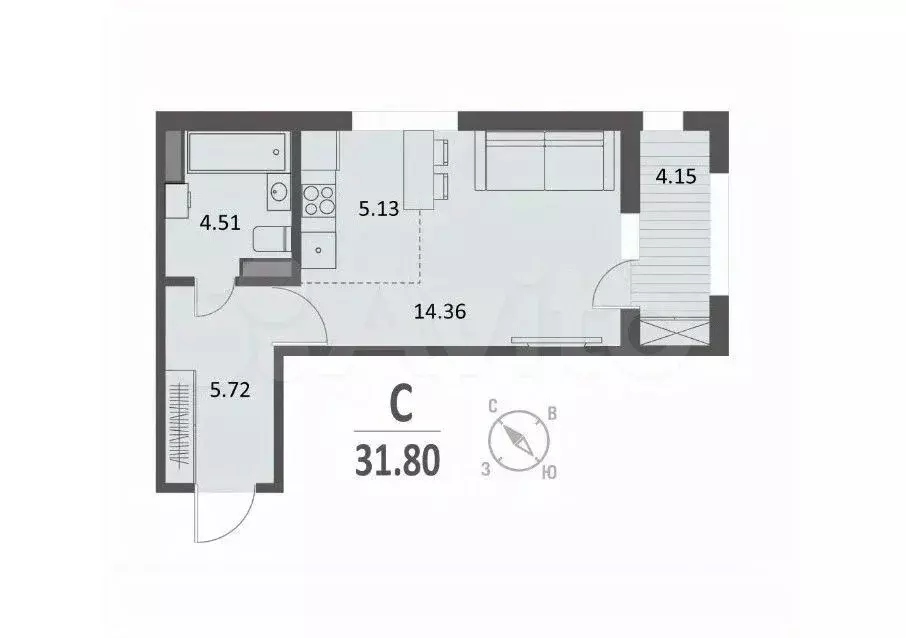 Студия Курская область, Курск Хуторская ул., 39 (31.8 м) - Фото 0