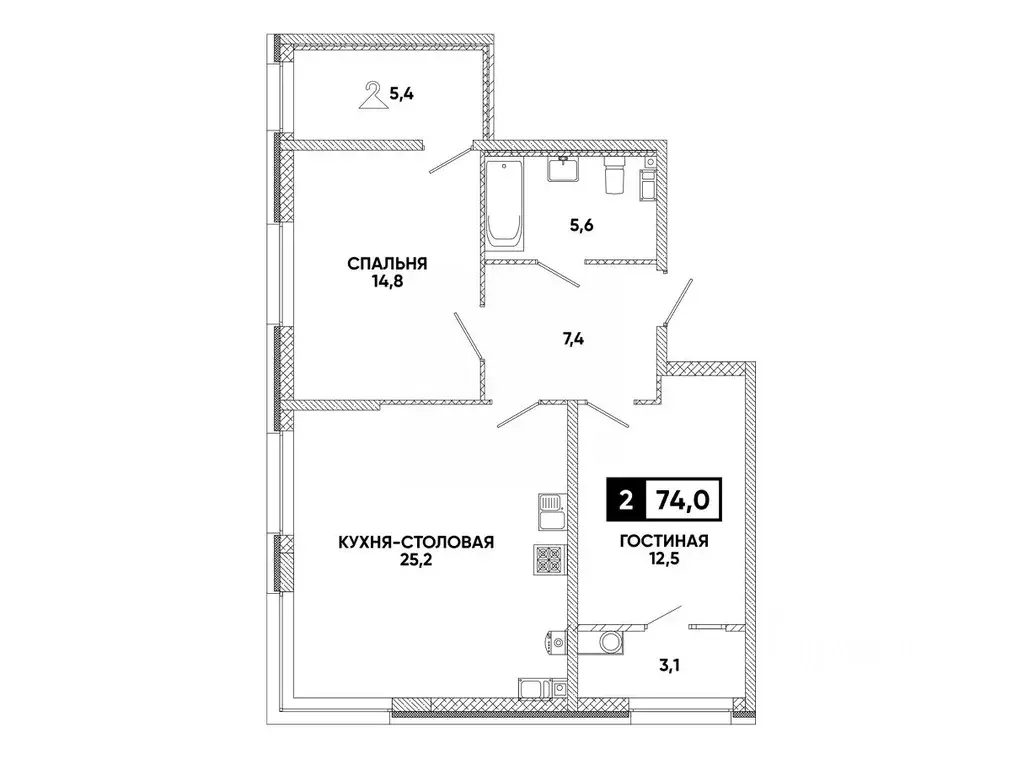 1-к кв. Ставропольский край, Ставрополь ул. Андрея Голуба, 12к8 (74.0 ... - Фото 0