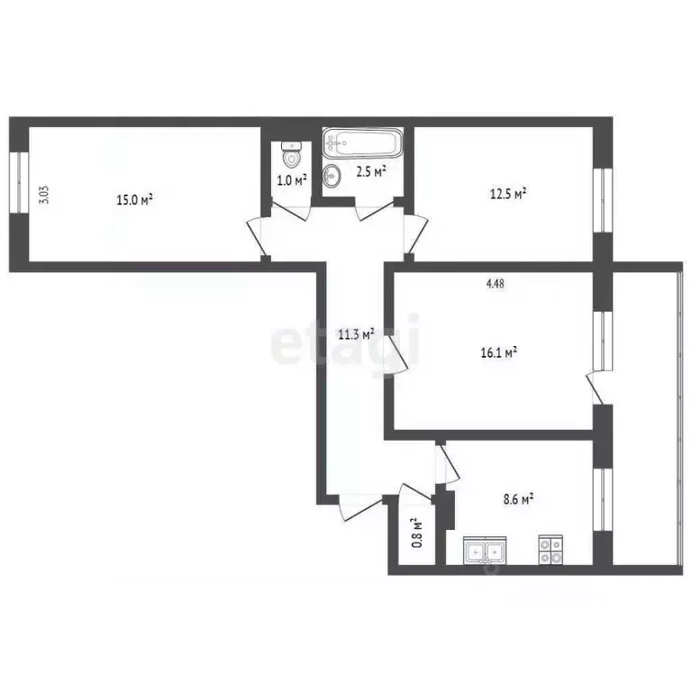 3-к кв. Татарстан, Альметьевск просп. Строителей, 53 (68.0 м) - Фото 1