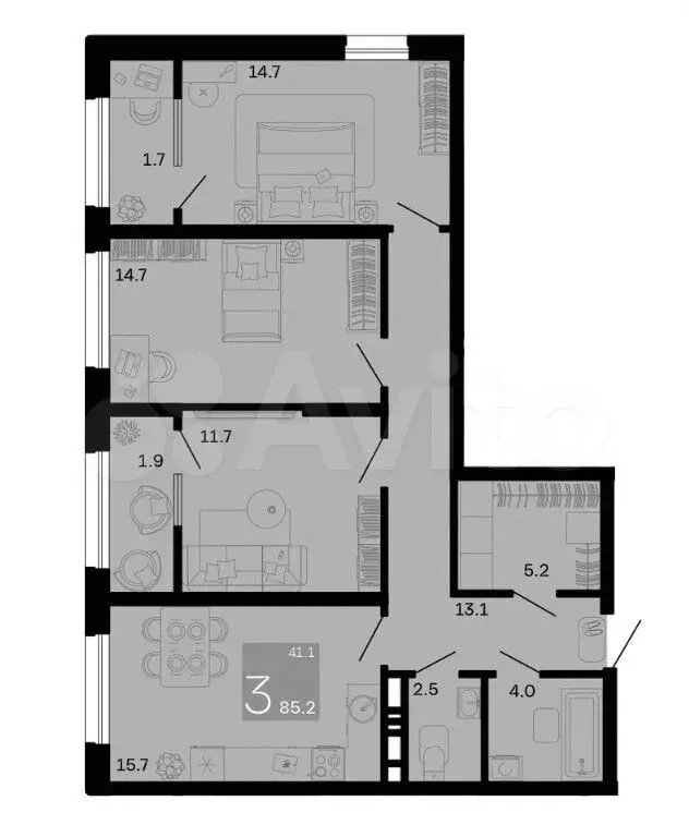 3-к. квартира, 85,2 м, 6/12 эт. - Фото 1