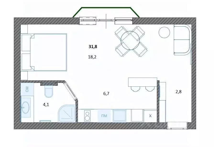 Студия Севастополь ул. Челюскинцев, 49/4 (31.8 м) - Фото 2