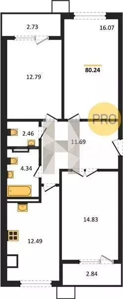 3-к. квартира, 80,2 м, 1/9 эт. - Фото 1