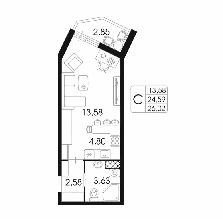 Квартира, студия, 24.3 м - Фото 0