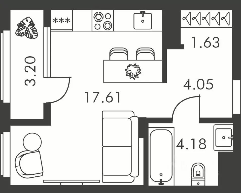 Студия Тульская область, Тула ул. Карпова, 103А (30.67 м) - Фото 0