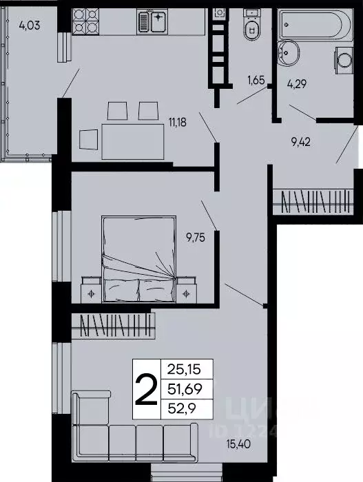 2-к кв. Адыгея, Майкоп 9 Мая ул. (52.9 м) - Фото 1