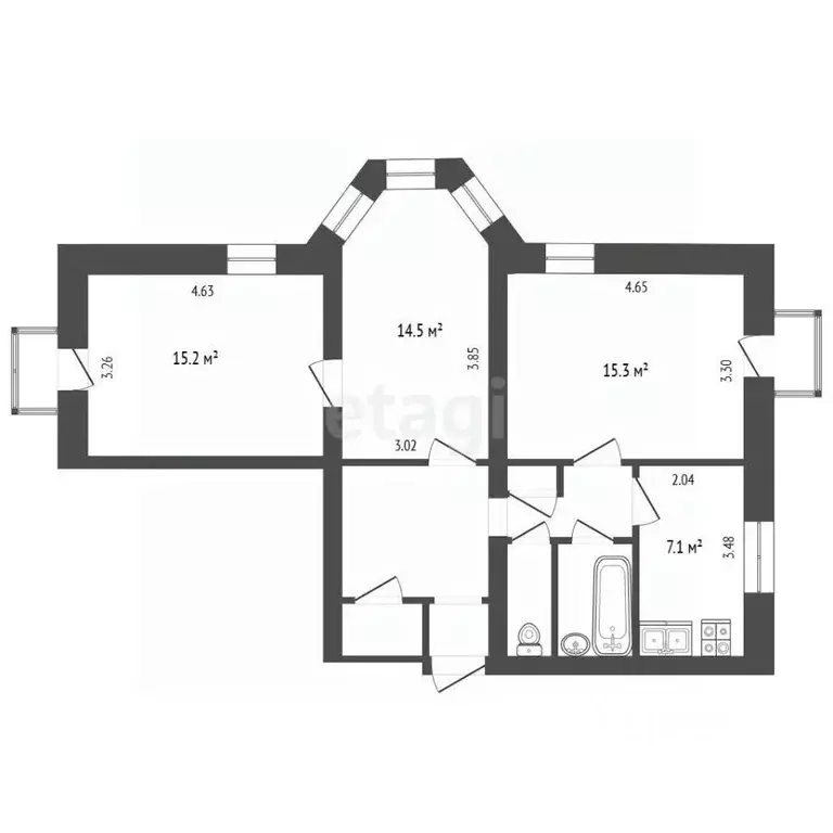 3-к кв. Челябинская область, Челябинск ул. Энергетиков, 20 (70.0 м) - Фото 1